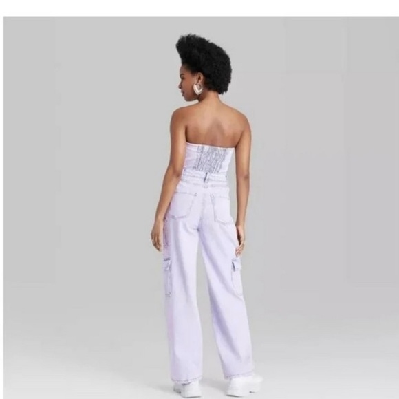 Wild Fable Women’s Tube Cargo Denim Jumpsuit in Lavender | Size Small - Picture 2 of 13